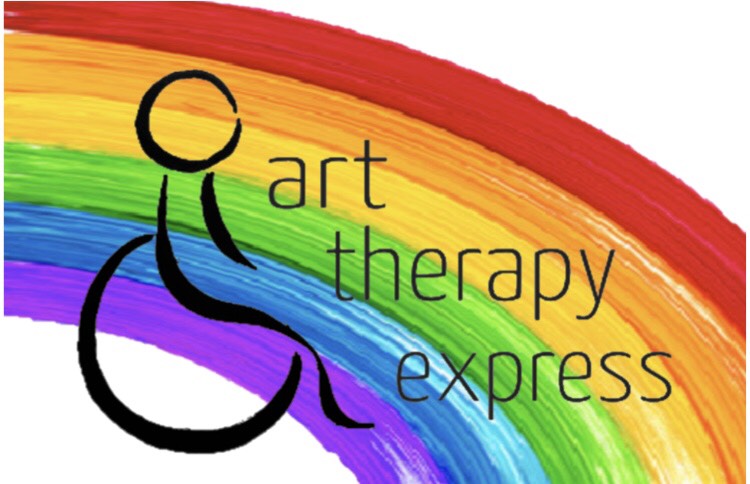 Art therapy express logo overtop a rainbow.