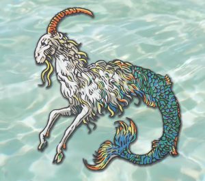 depiction of a goat with a mermaid tale