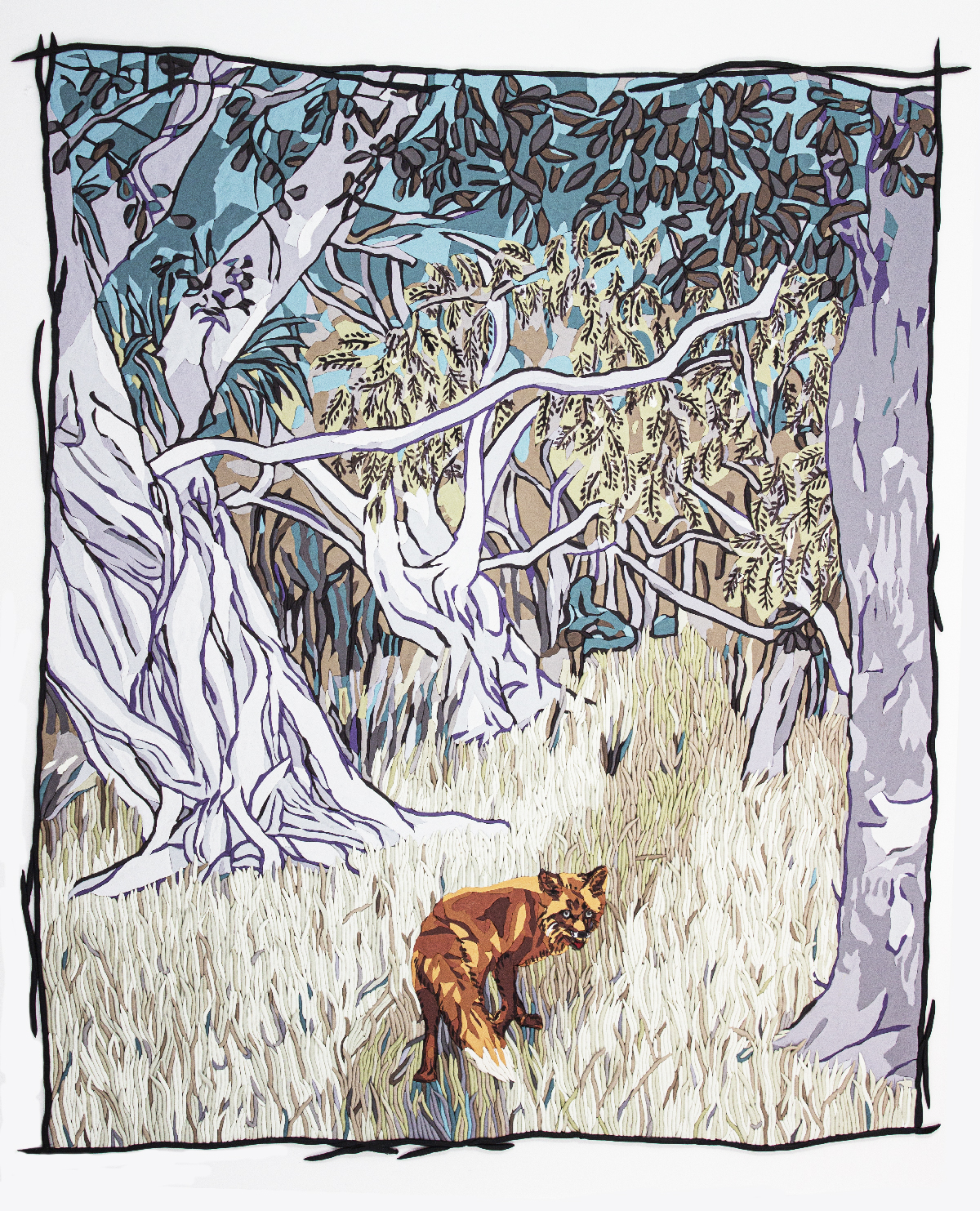 depiction of a fox in a landscape
