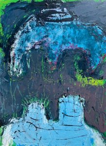 abstract painting with blue and green