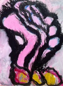 abstract painting with pink and black paint