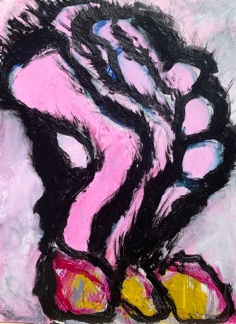 abstract painting with pink and black paint
