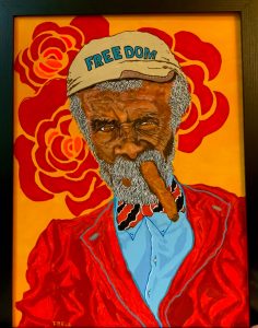 A painting of an older african american man smoking a cigar. Painting by Bryant Tee Bell