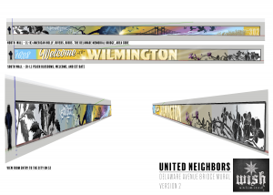 A rendering of a double sided Mural in Wilmington, Delaware
