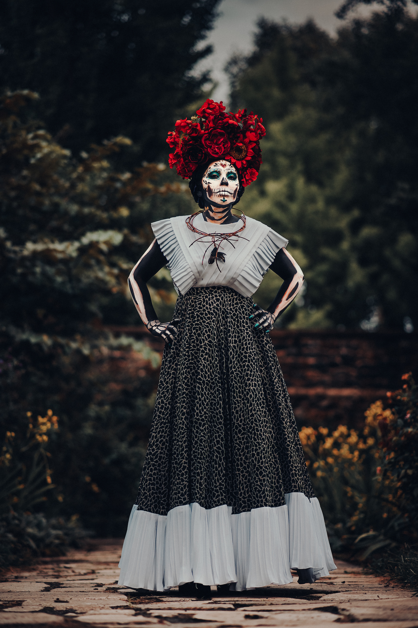 Catrina representation of Frida Kahlo, 2021 fabrics (some imported from Mexico) 84 x 45 x 45 inches