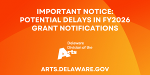 Orange background with the DDOA logo, website, and text saying "Important Notice: Potential Delays in DDOA FY2026 Grant Notifications"