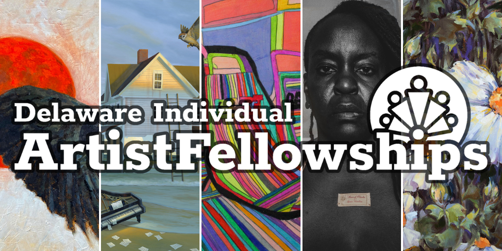 A collage of images with the artist fellowship logo on top